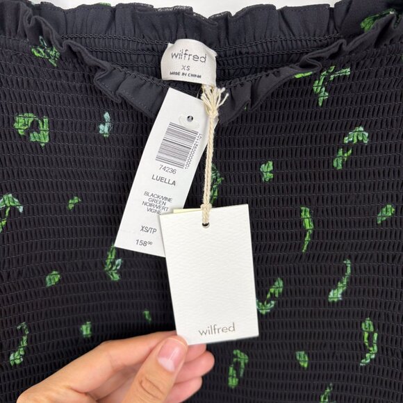 Aritzia Wilfred Luella Smocked Strap Mini Dress Black Green XS Cocktail - Picture 5 of 5